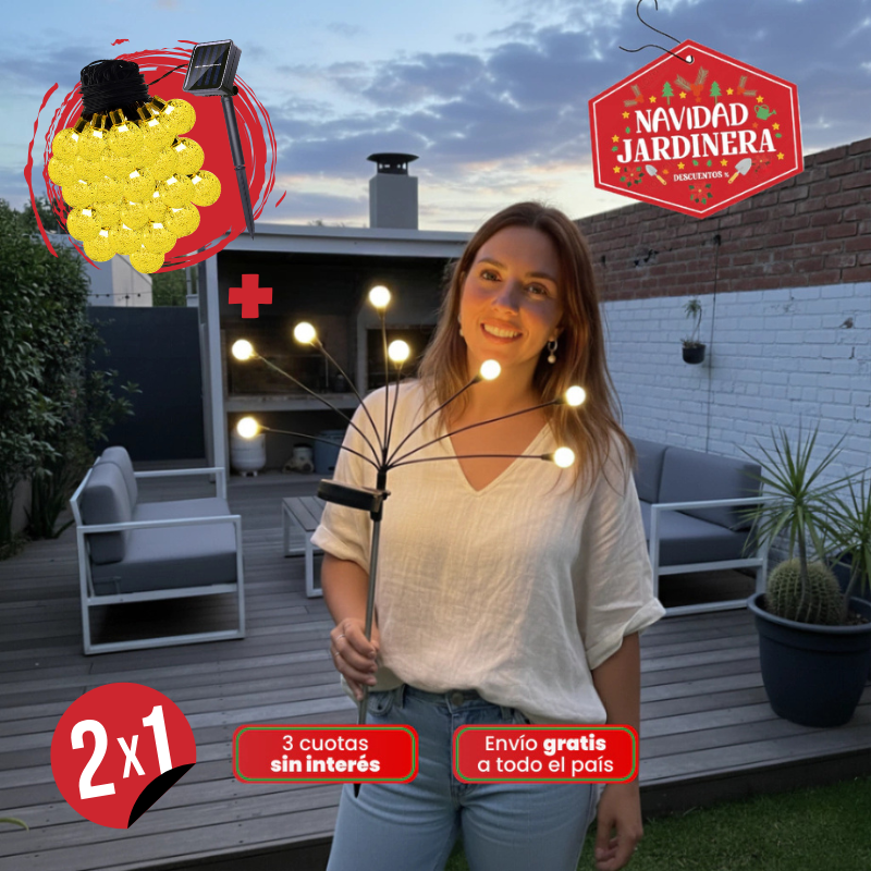 2x1 Ramo de luces solares para jardín + Girnalda solar forma de gota de Regalo