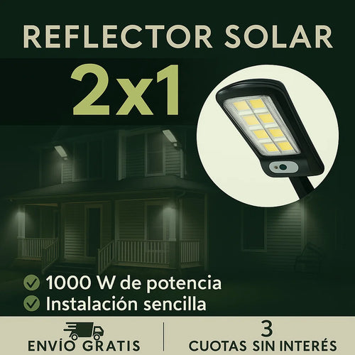 2X1 REFLECTOR SOLAR LED 1000W PARA EXTERIORES | SIN CABLES, SIN FACTURAS